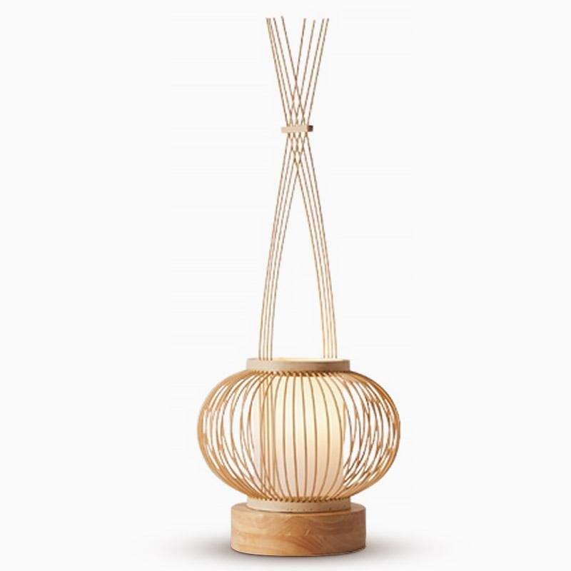 Rustic Woven Bamboo Table Light with Cylinder LED Light & USB Port, Bedside Table Lamp, detail 8