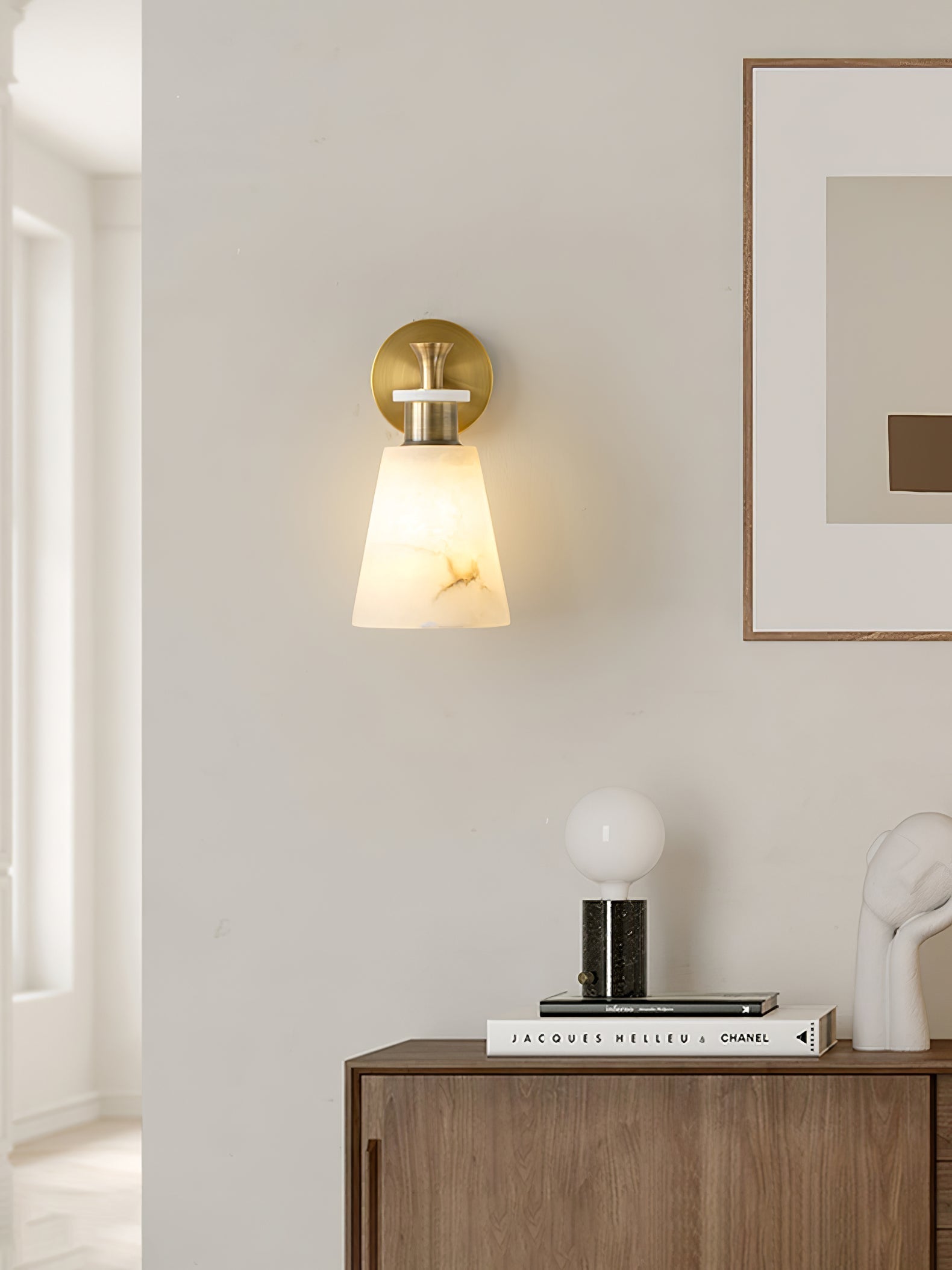 Tapered Alabaster Wall Light, Hardwired Wall Sconce, detail 8