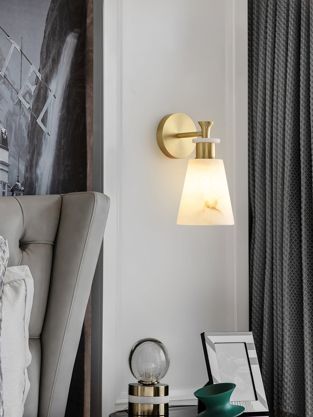 Tapered Alabaster Wall Light, Hardwired Wall Sconce, detail 6
