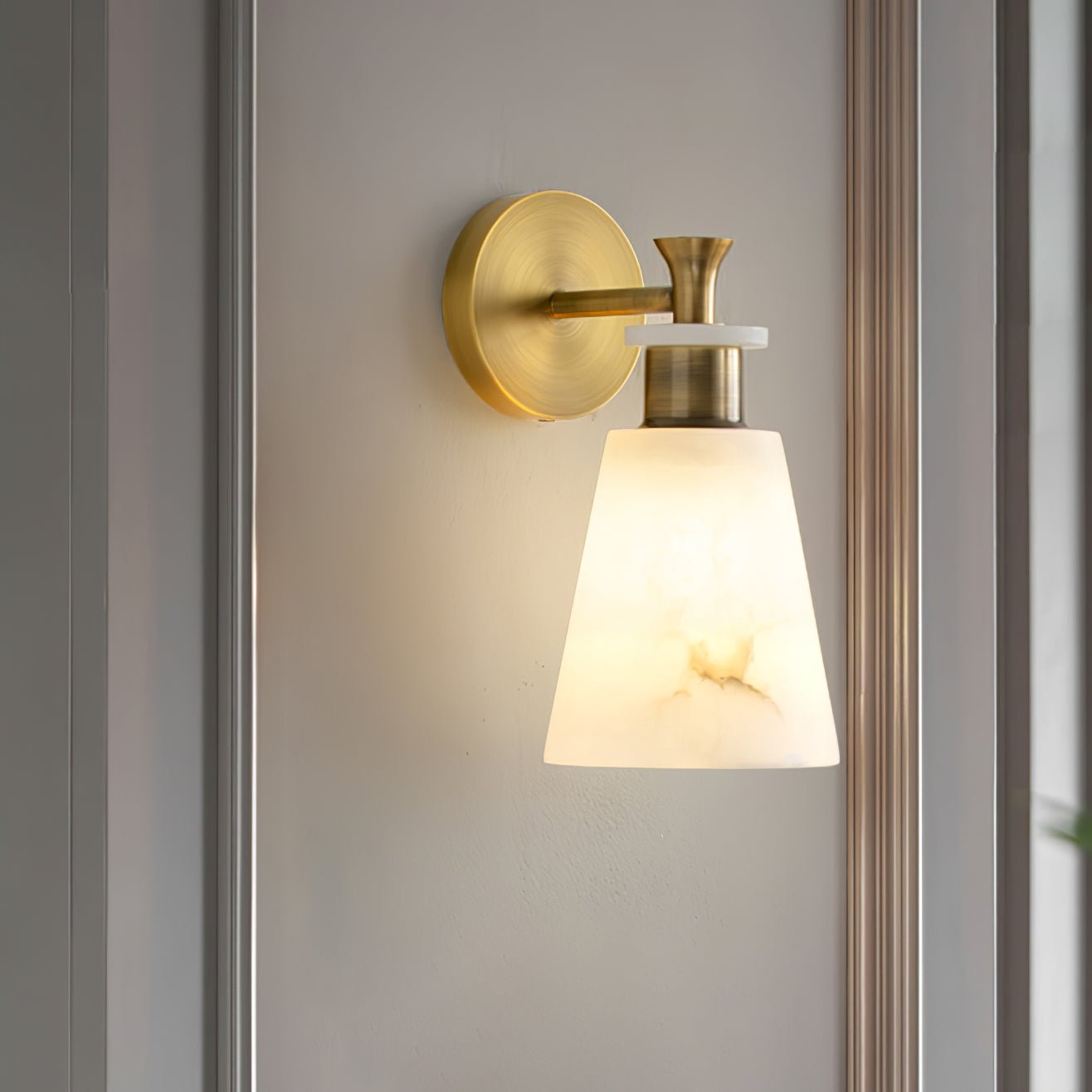 Tapered Alabaster Wall Light, Hardwired Wall Sconce, detail 2