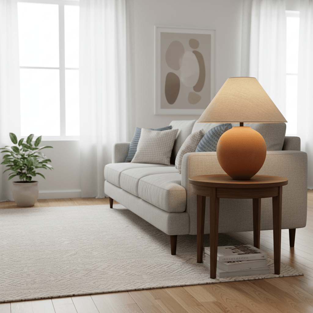 Terracotta Hued Ceramic Table Light, Bedside Table Lamp, detail 6