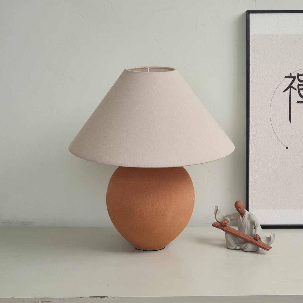 Terracotta Hued Ceramic Table Light, Bedside Table Lamp, detail 11