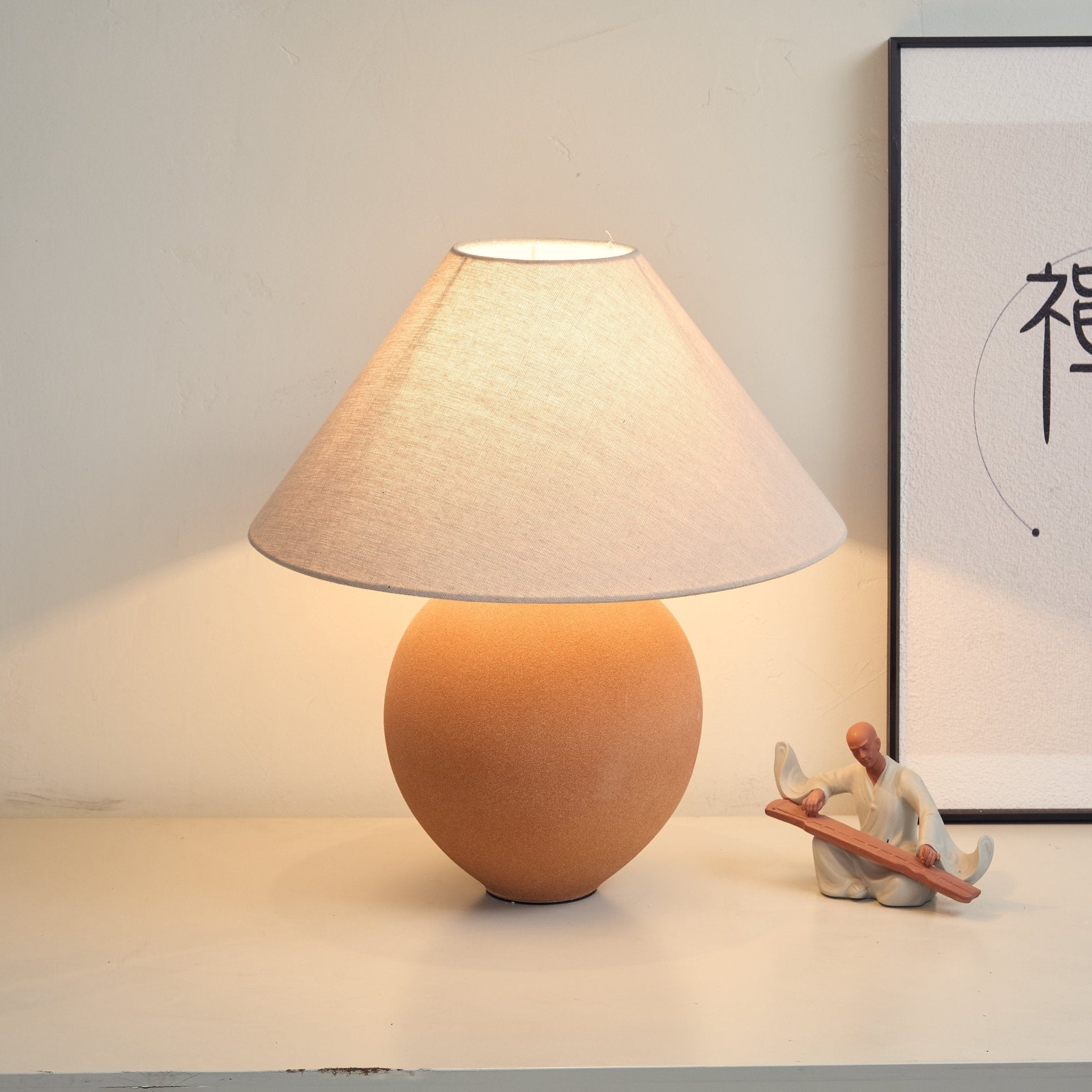 Terracotta Hued Ceramic Table Light, Bedside Table Lamp, detail 12