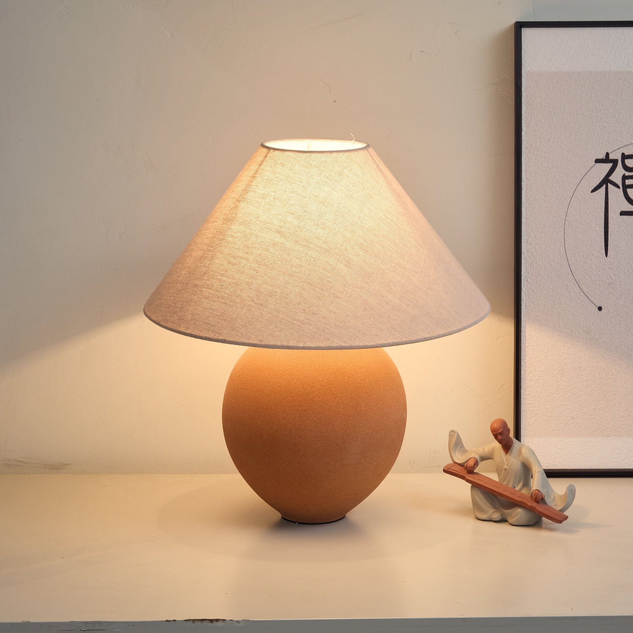 Terracotta Hued Ceramic Table Light, Bedside Table Lamp, detail 13
