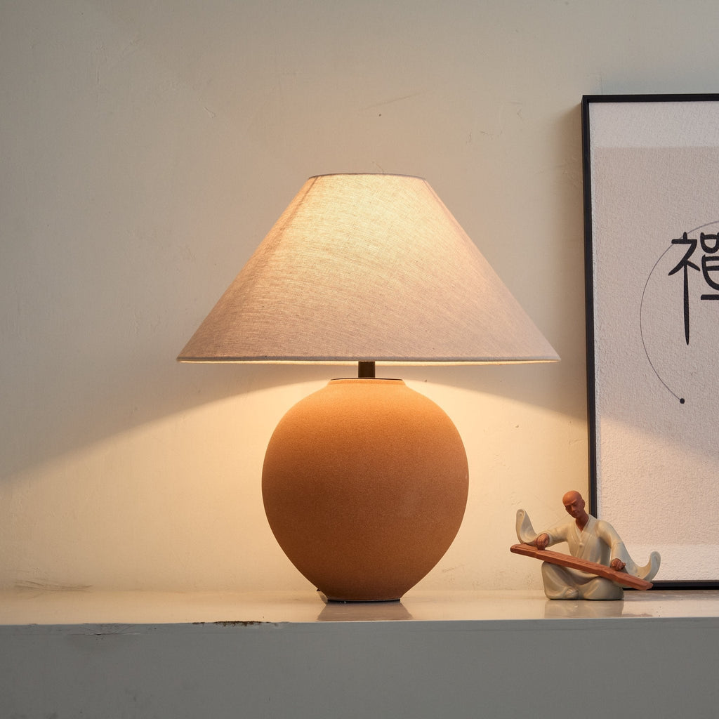 Terracotta Hued Ceramic Table Light, Bedside Table Lamp, detail 10
