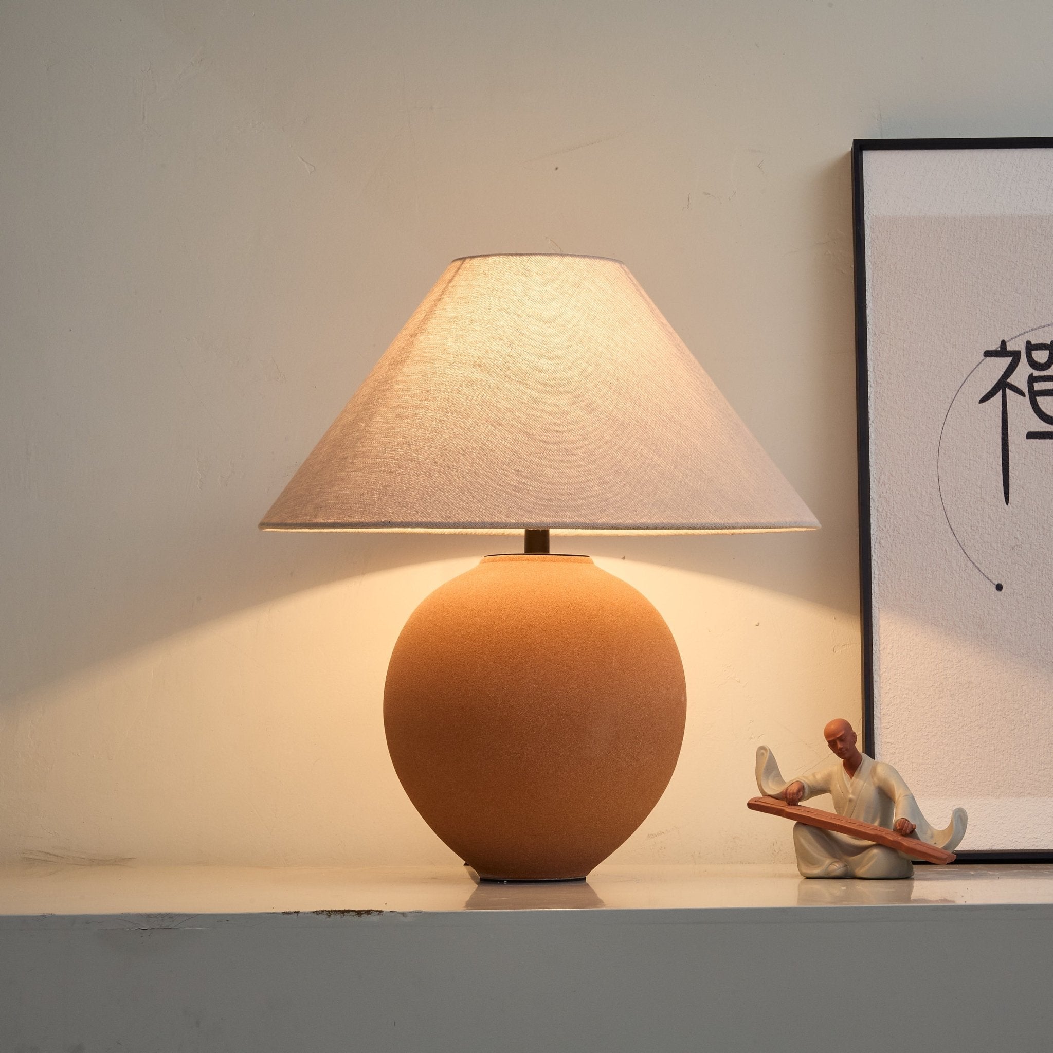 Terracotta Hued Ceramic Table Light, Bedside Table Lamp, detail 10