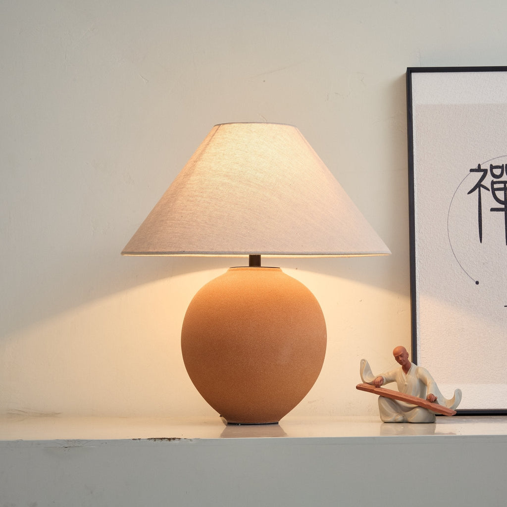 Terracotta Hued Ceramic Table Light, Bedside Table Lamp, detail 8
