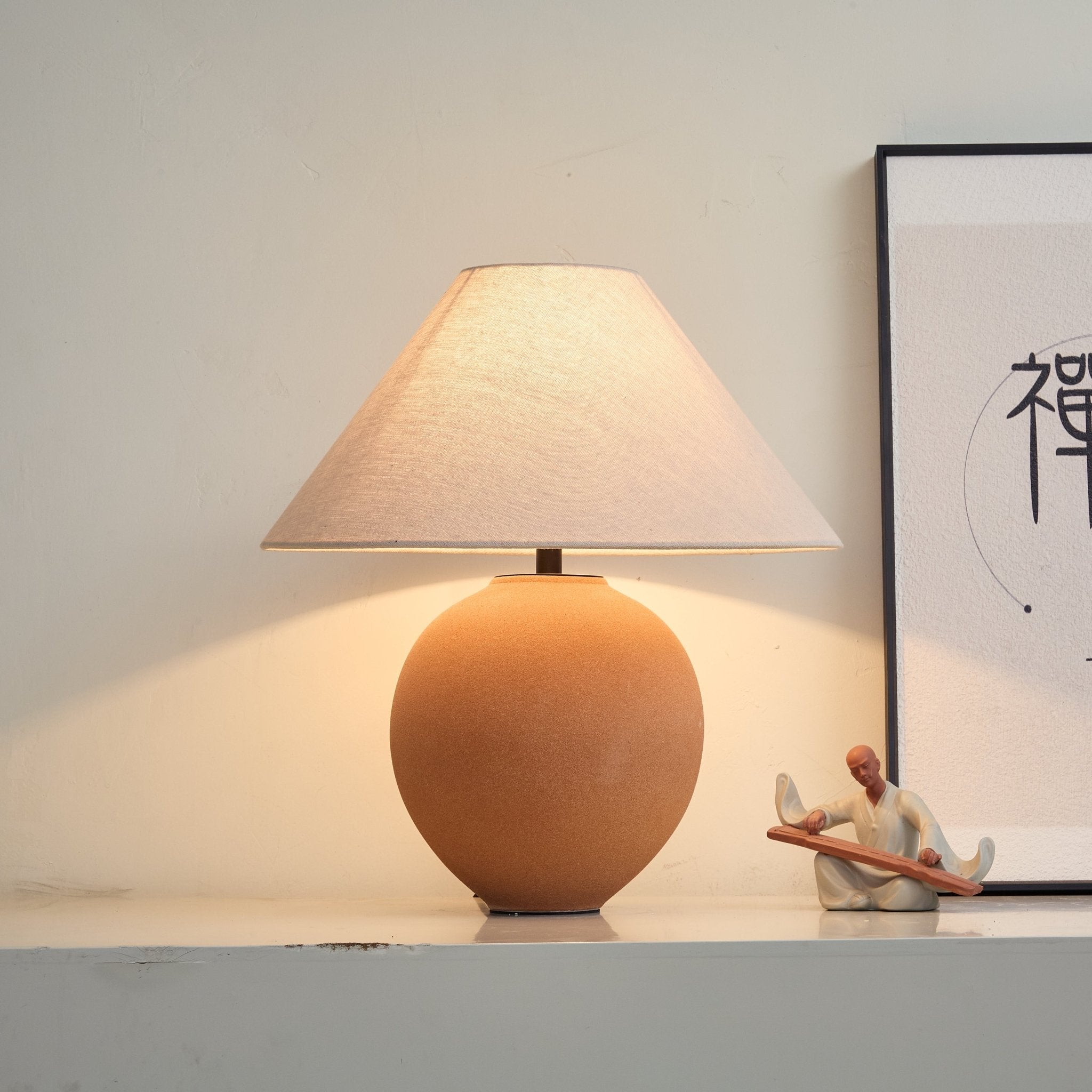 Terracotta Hued Ceramic Table Light, Bedside Table Lamp, detail 8