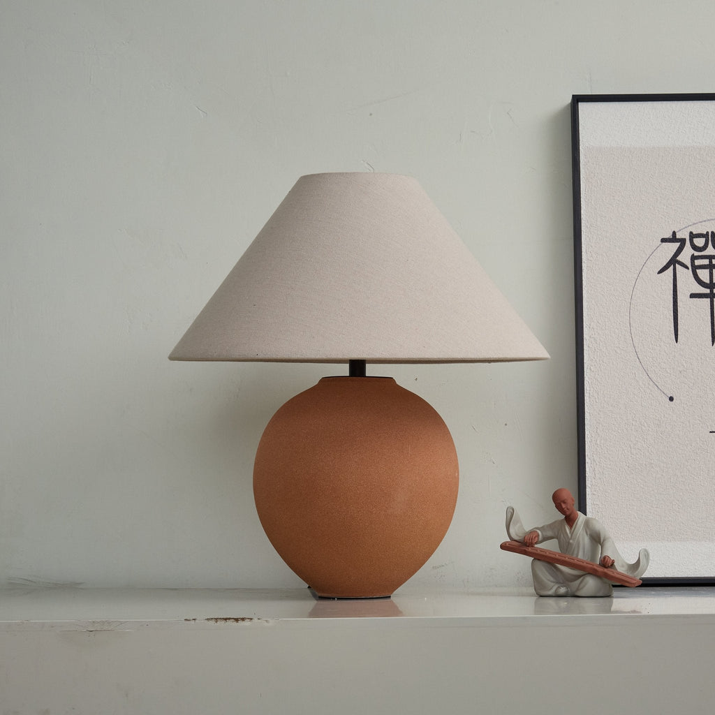 Terracotta Hued Ceramic Table Light, Bedside Table Lamp, detail 9