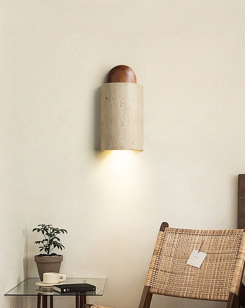 Travertine Cylinder Cap Wall Light - Wall Lamp, Hardwired Wall Sconce, detail 2