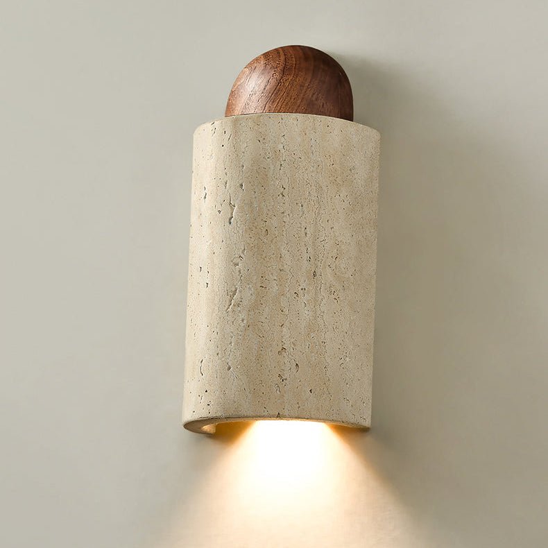 Travertine Cylinder Cap Wall Light - Dia 10cm x H 20cm Metal, Hardwired Wall Sconce, detail 10