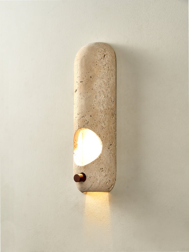 Travertine Oval Wall Light - Dia 9cm x H 30cm Metal, Hardwired Wall Sconce, detail 7