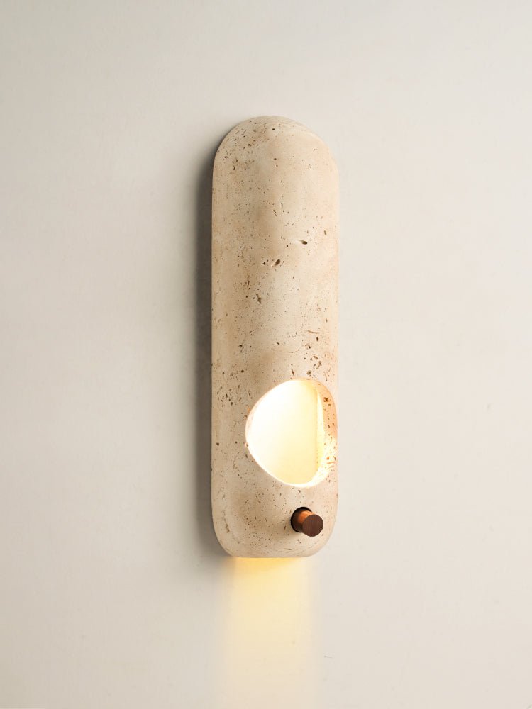 Travertine Oval Wall Light - Dia 9cm x H 30cm Metal, Hardwired Wall Sconce, detail 9
