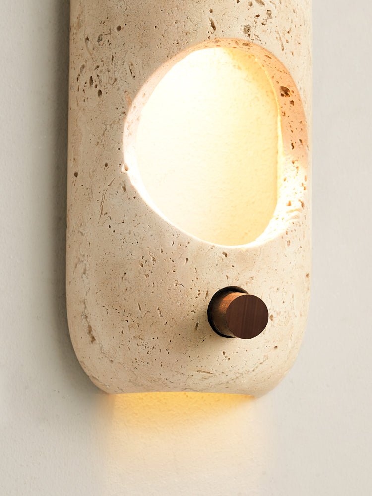 Travertine Oval Wall Light - Dia 9cm x H 30cm Metal, Hardwired Wall Sconce, detail 10
