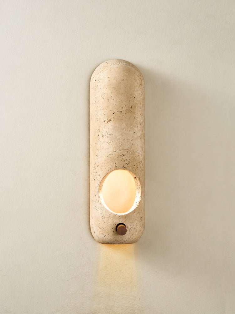 Travertine Oval Wall Light - Dia 9cm x H 30cm Metal, Hardwired Wall Sconce, detail 11