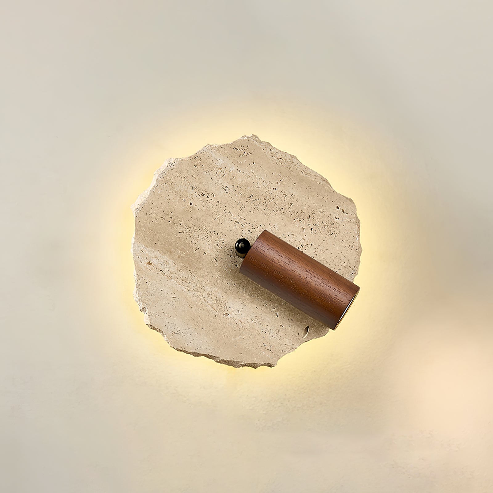 Thalos Travertine Wall Light, Hardwired Wall Sconce, Wood, Dia 23cm x H 23cm