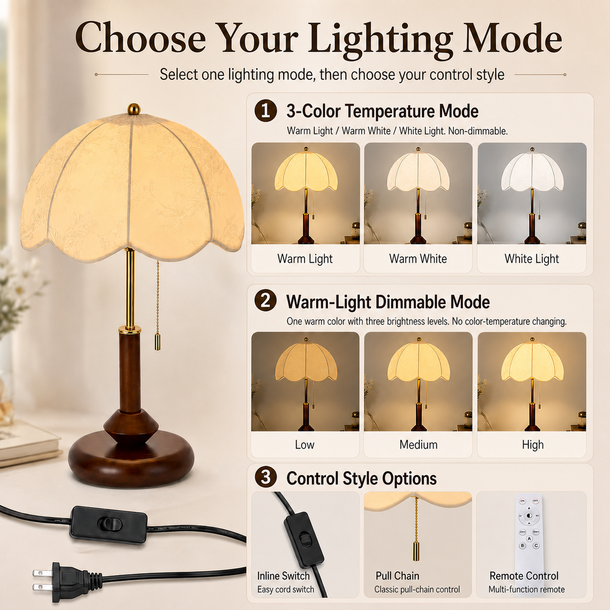 Marielle Vintage Wood Table Lamp｜Tianguang Light