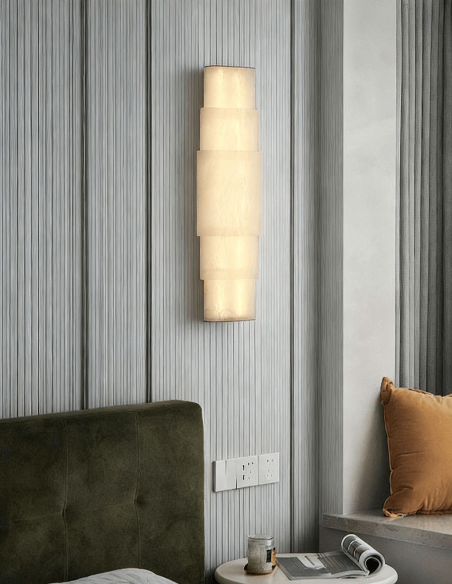Tiered Alabaster Column Wall Light, Hardwired Wall Sconce, detail 3