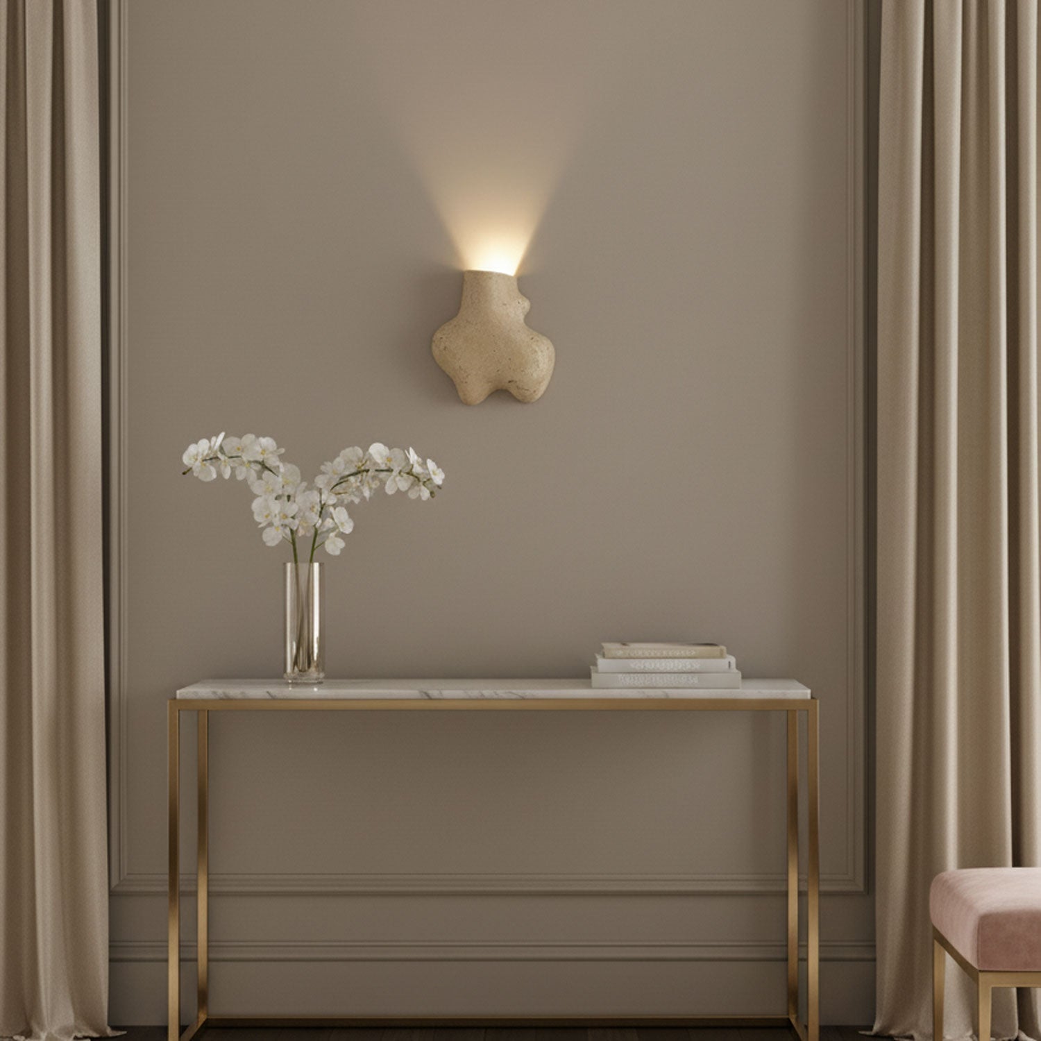 Travertine Abstract Wall Light, Hardwired Wall Sconce, detail 2