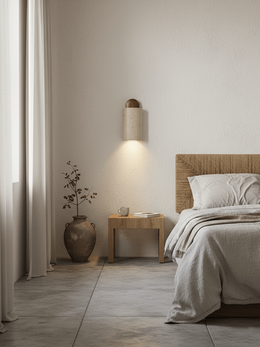 Travertine Cylinder Cap Wall Light - Wall Lamp, Hardwired Wall Sconce, detail 6
