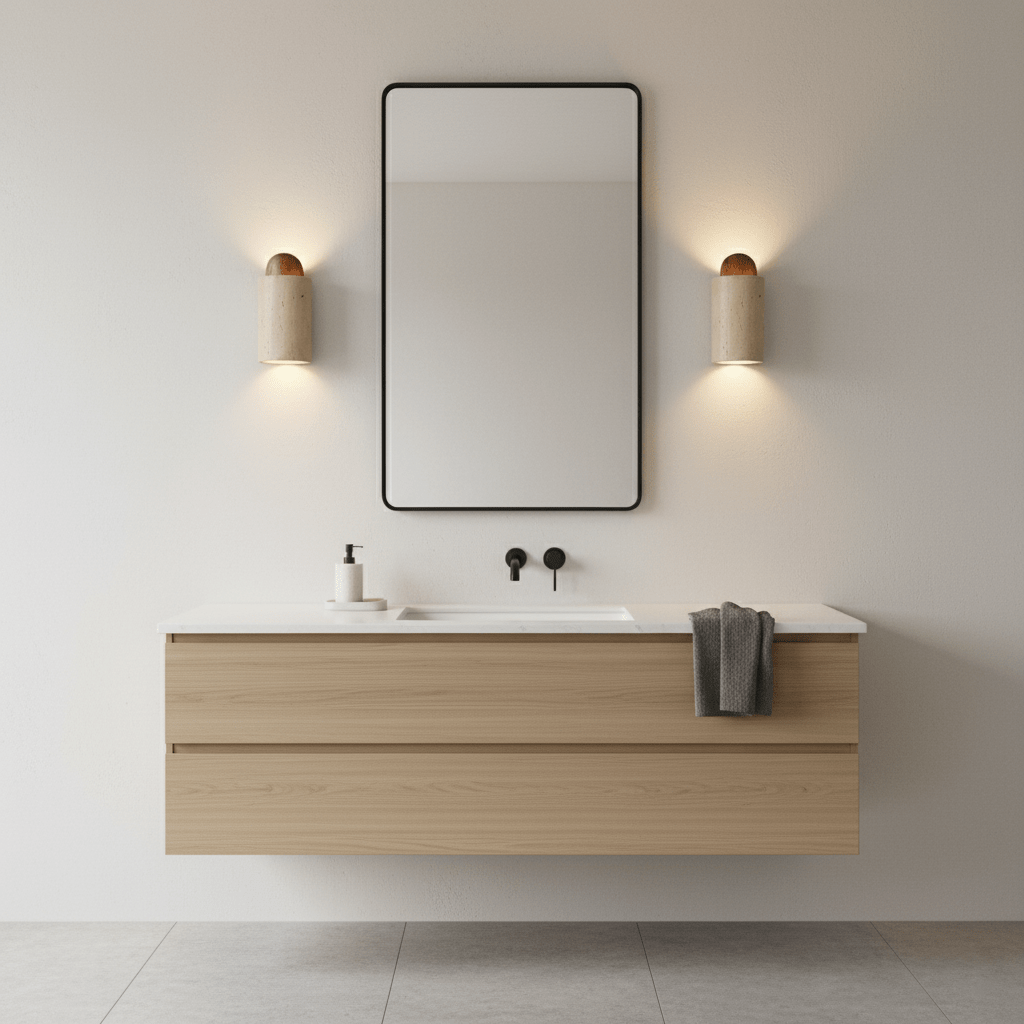 Travertine Cylinder Cap Wall Light - Wall Lamp, Hardwired Wall Sconce, detail 3