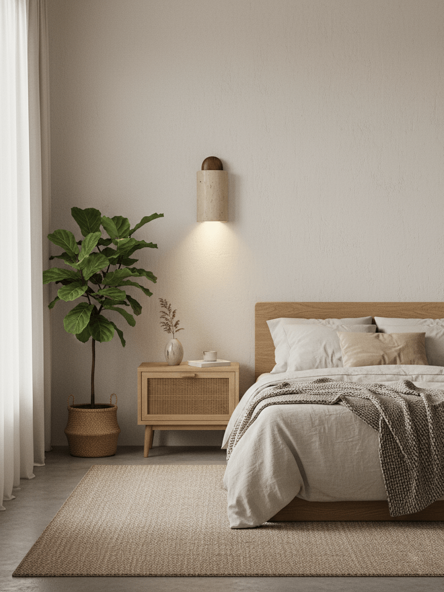 Travertine Cylinder Cap Wall Light - Wall Lamp, Hardwired Wall Sconce, detail 5