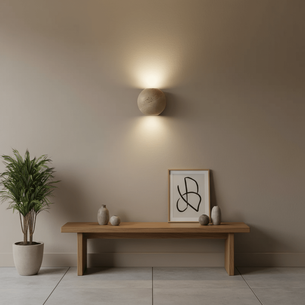 Travertine Globe Wall Light, Hardwired Wall Sconce, detail 5