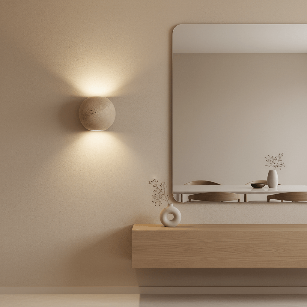 Travertine Globe Wall Light, Hardwired Wall Sconce, detail 2