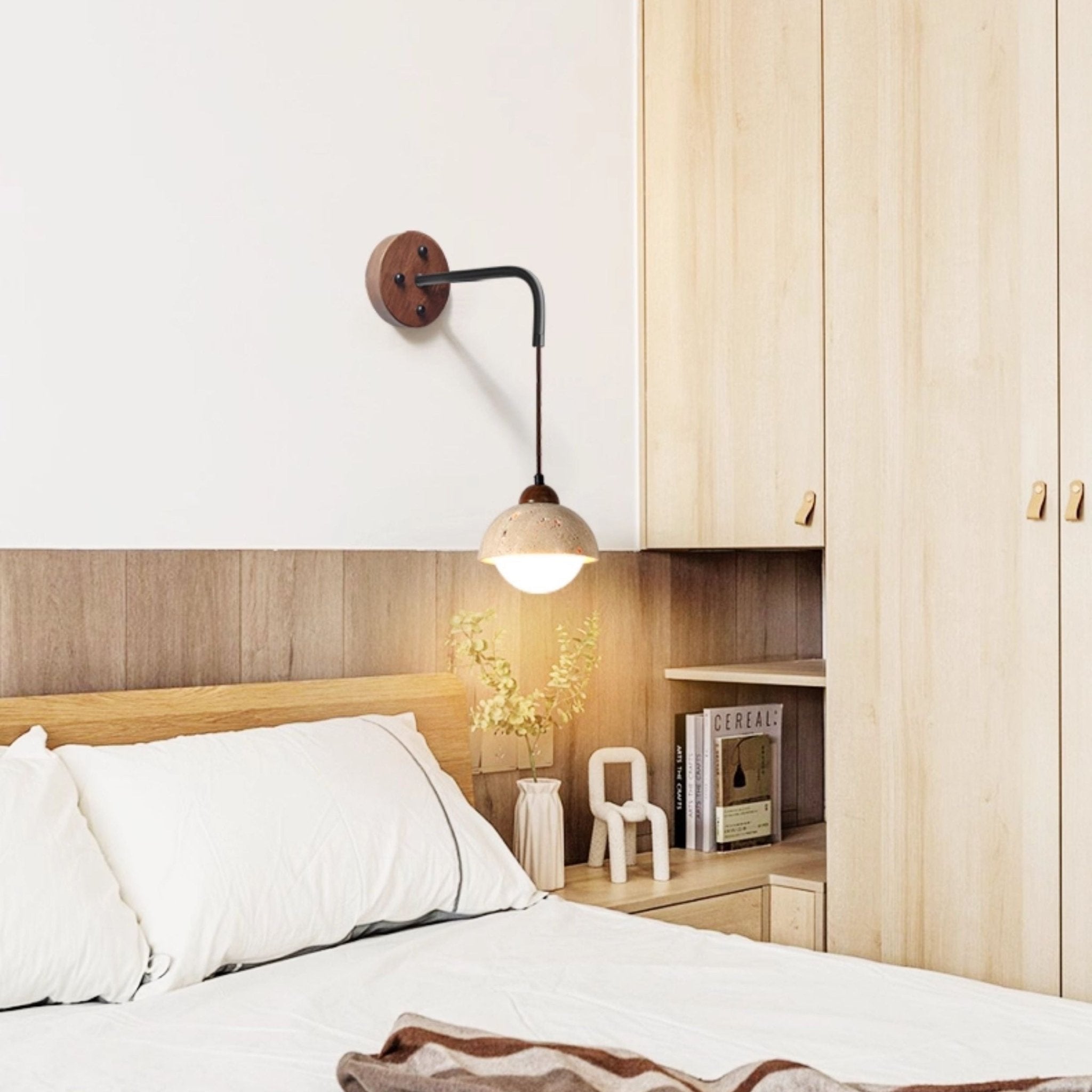 Travertine Pivot Arm Wall Light, Hardwired Wall Sconce, detail 10