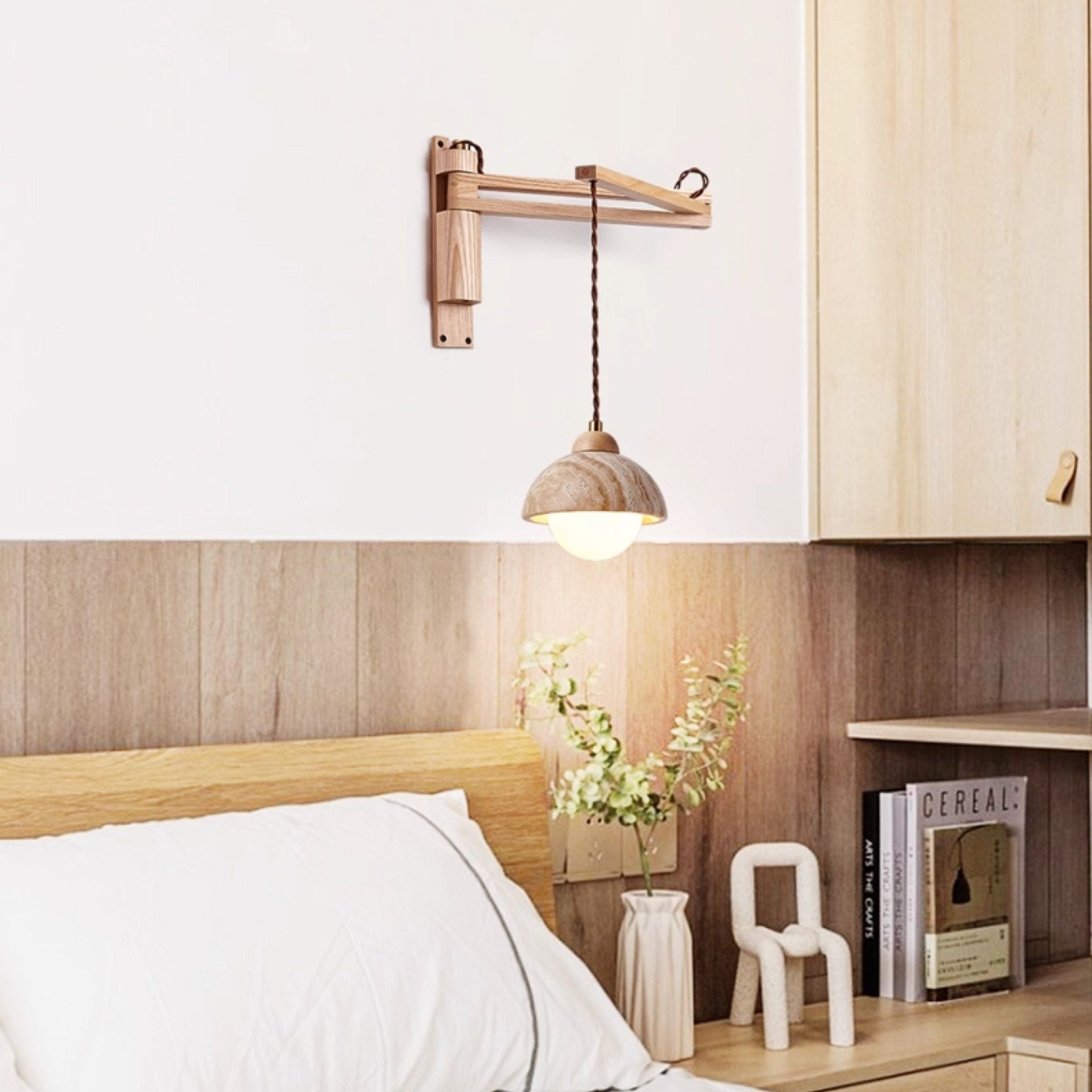 Travertine Pivot Arm Wall Light, Hardwired Wall Sconce, detail 12