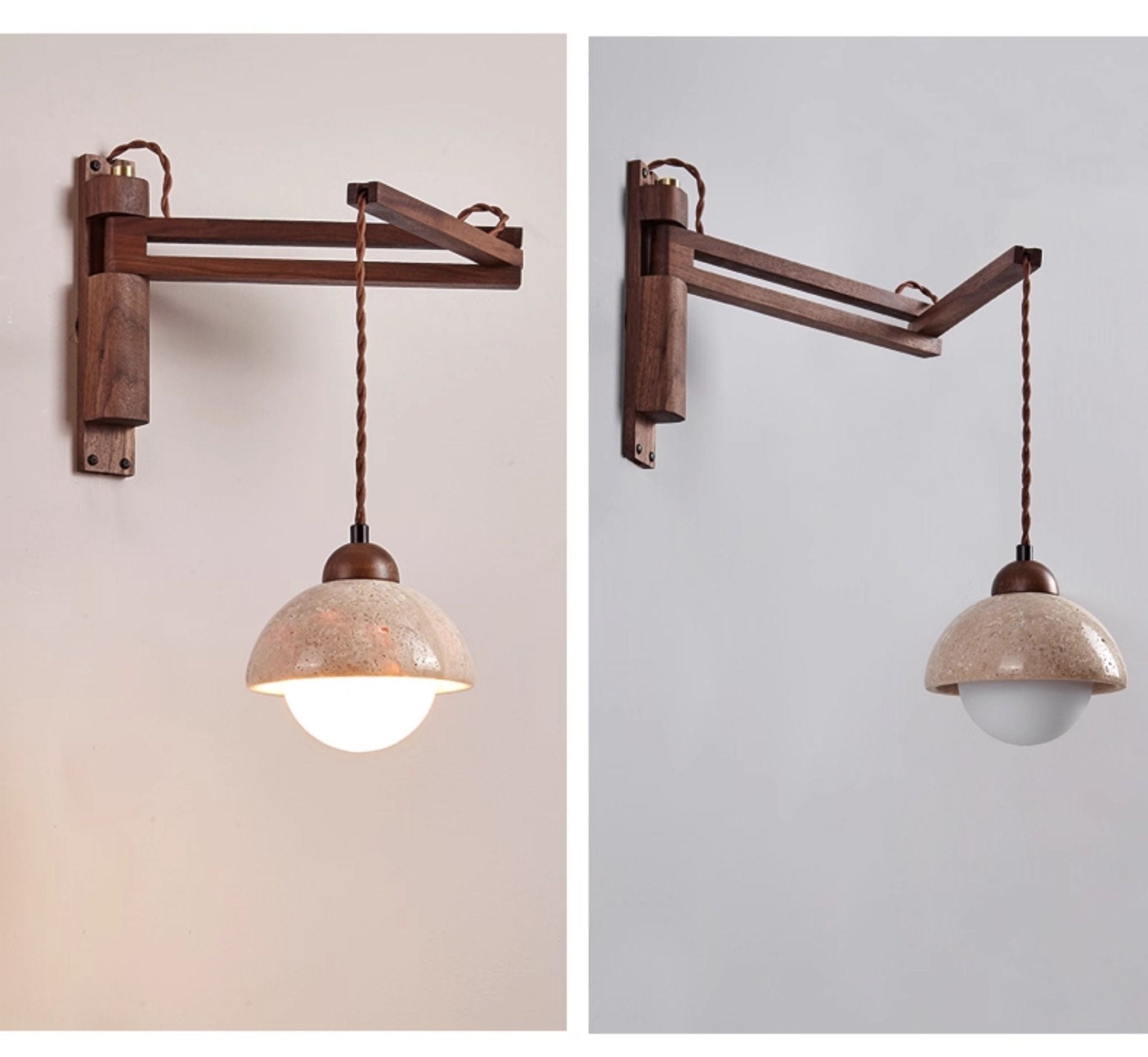 Travertine Pivot Arm Wall Light, Hardwired Wall Sconce, detail 17