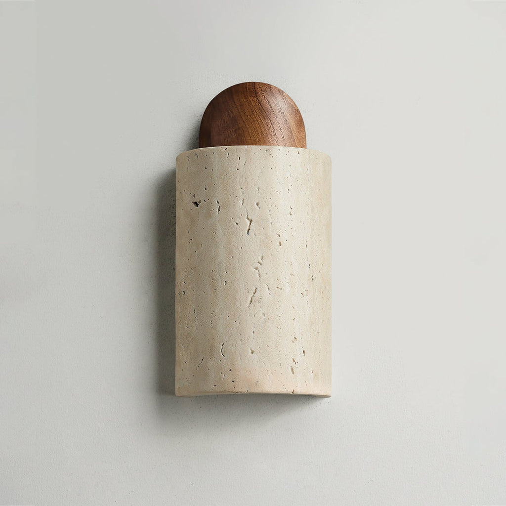 Travertine Capsule Wall Light, Hardwired Wall Sconce, Metal, Dia 10cm x H 20cm