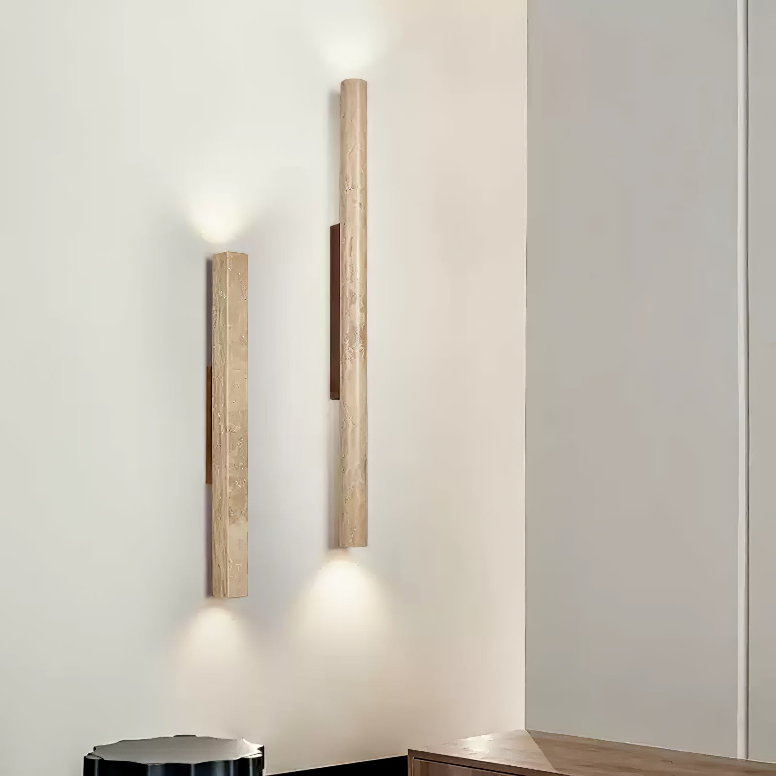 Travertine Column Wall Light, Hardwired Wall Sconce, detail 6