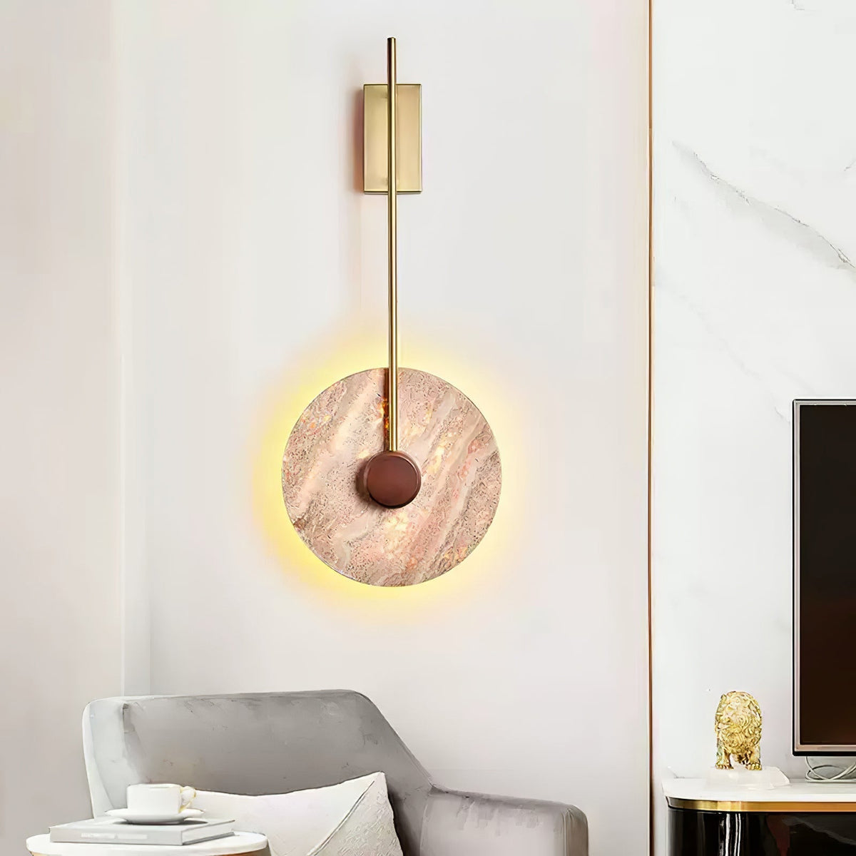 Travertine Disc Wall Light, Hardwired Wall Sconce, detail 4