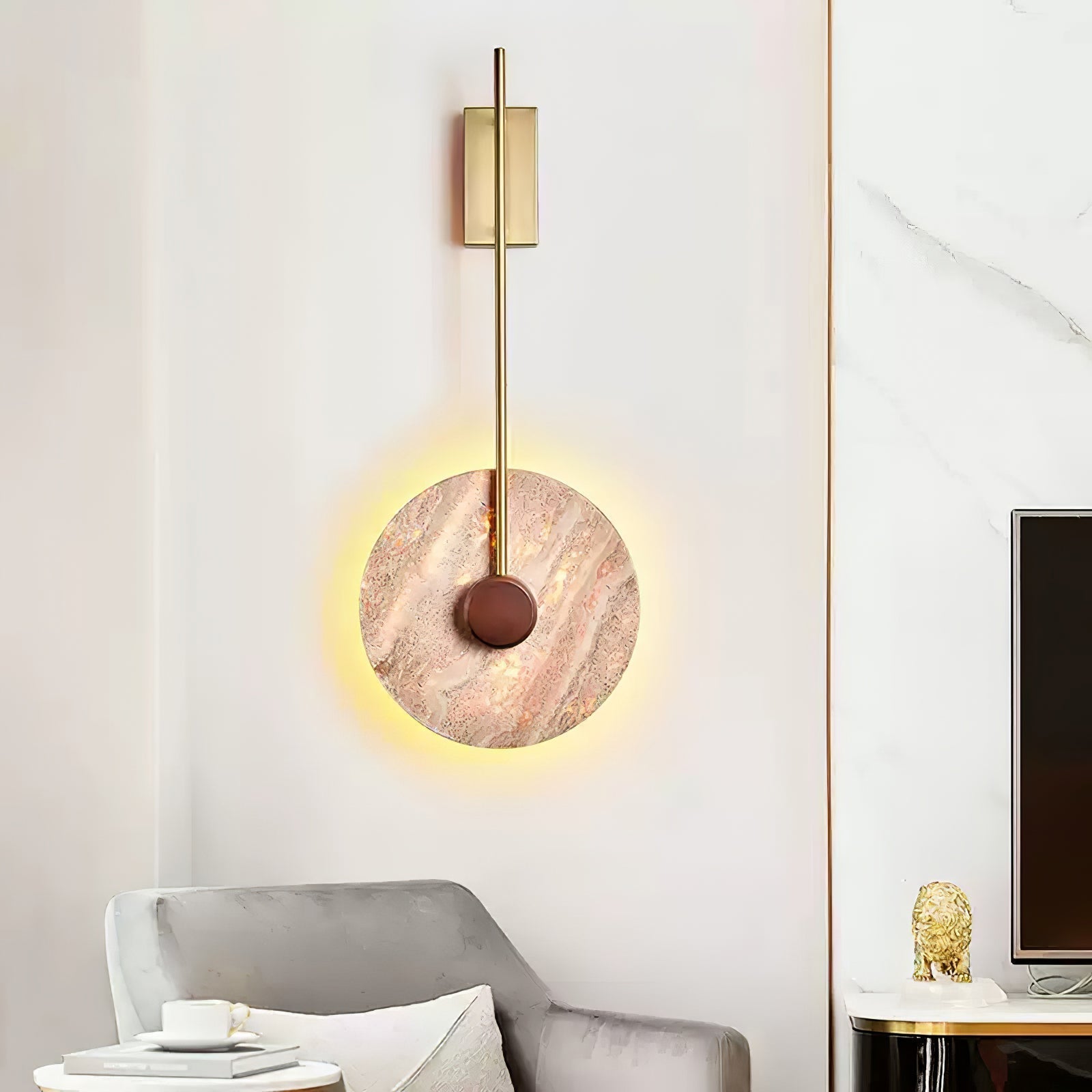 Travertine Disc Wall Light, Hardwired Wall Sconce, detail 4