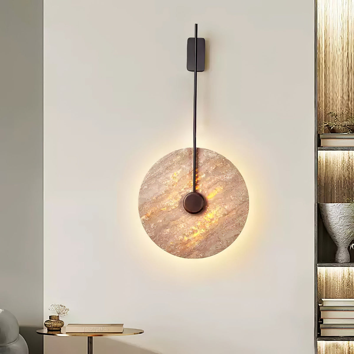 Travertine Disc Wall Light, Hardwired Wall Sconce, detail 9