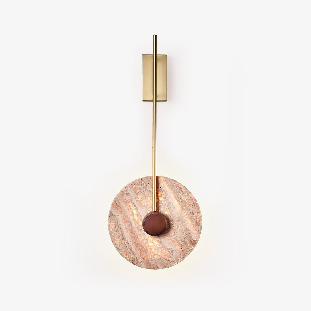 Travertine Disc Wall Light, Hardwired Wall Sconce, Dia 30cm x H 75cm