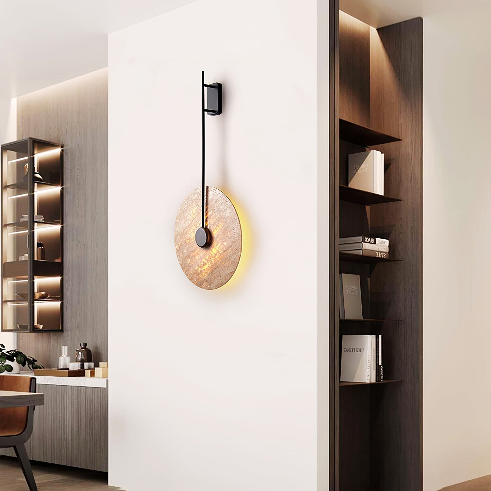 Travertine Disc Wall Light, Hardwired Wall Sconce, detail 10