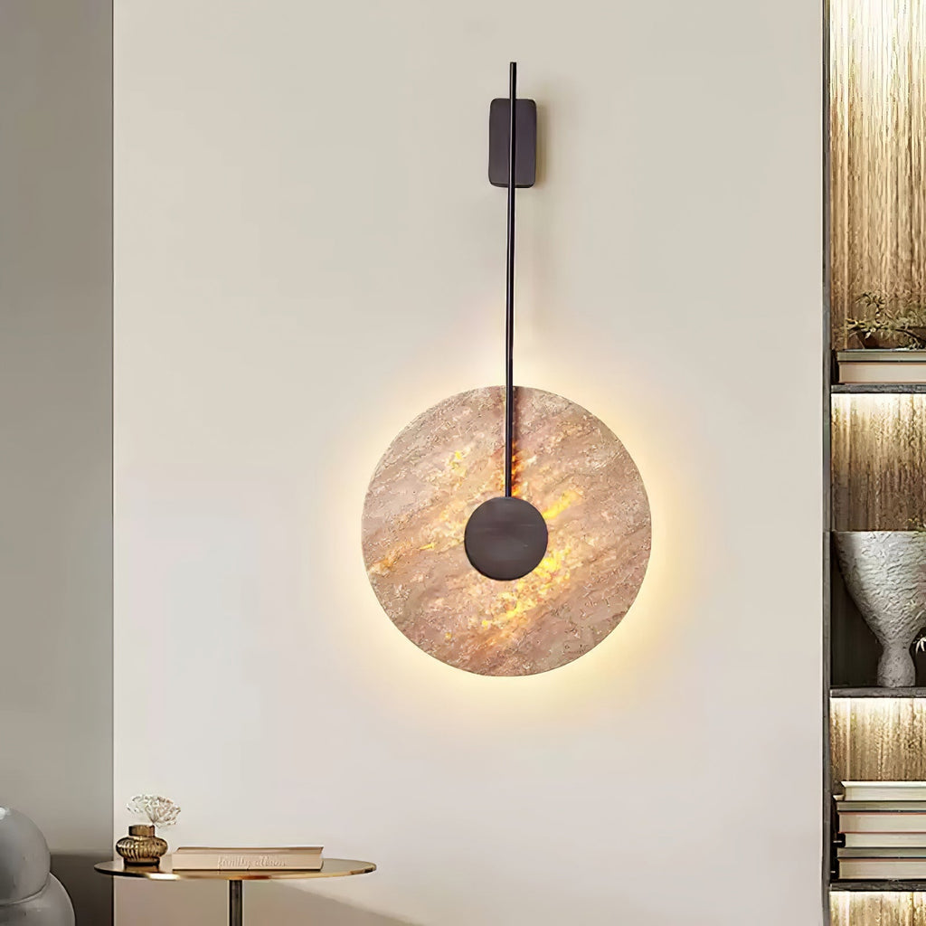 Travertine Disc Wall Light, Hardwired Wall Sconce, detail 3