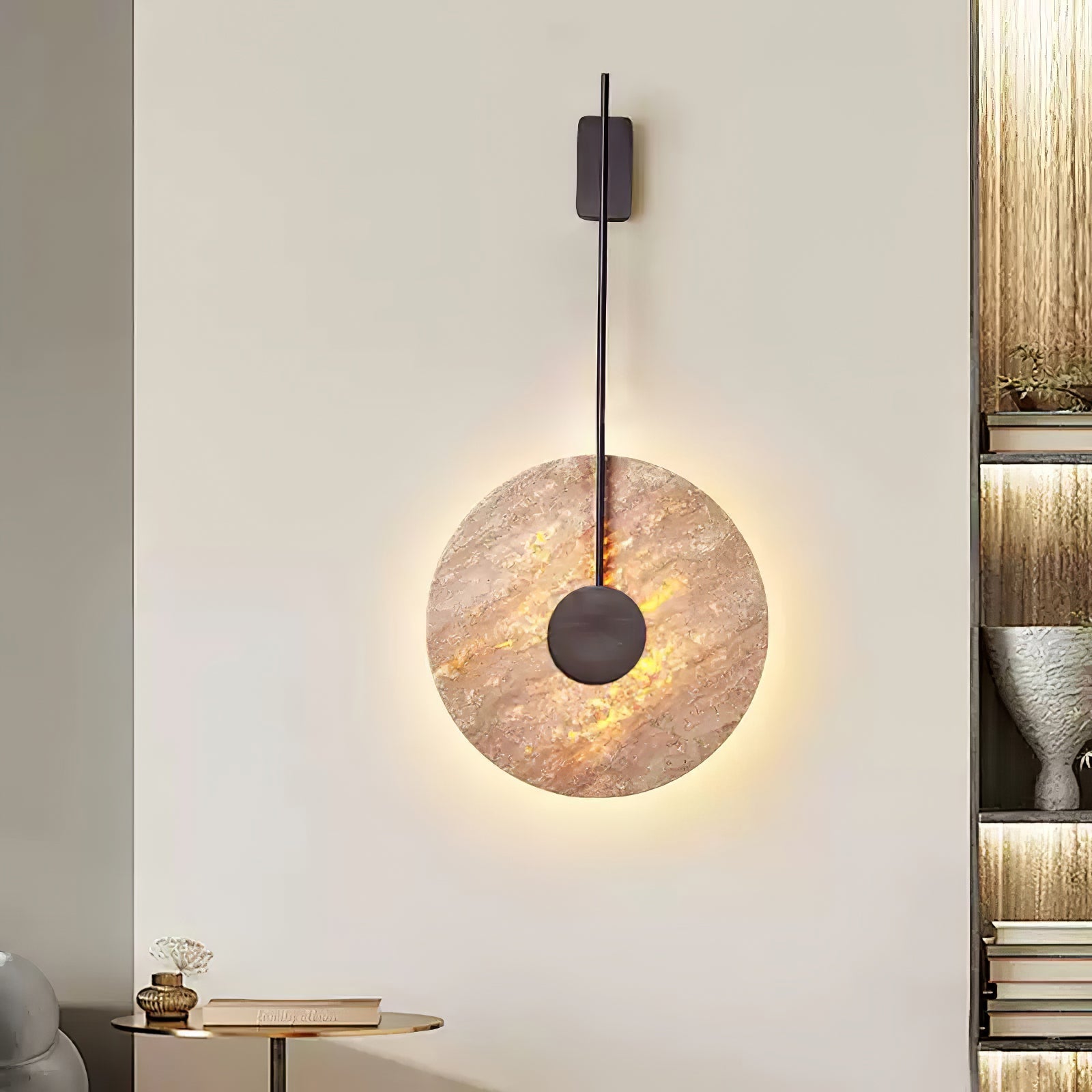 Travertine Disc Wall Light, Hardwired Wall Sconce, detail 3