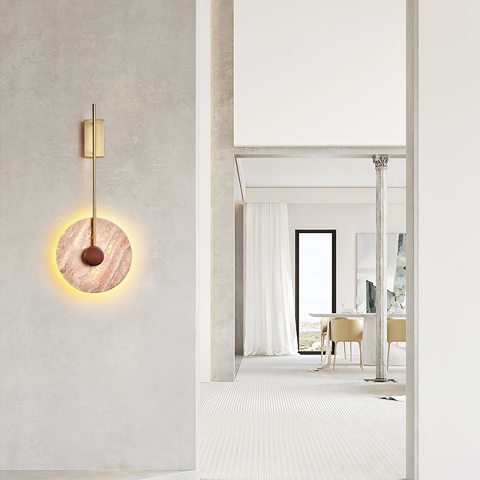 Travertine Disc Wall Light, Hardwired Wall Sconce, detail 17