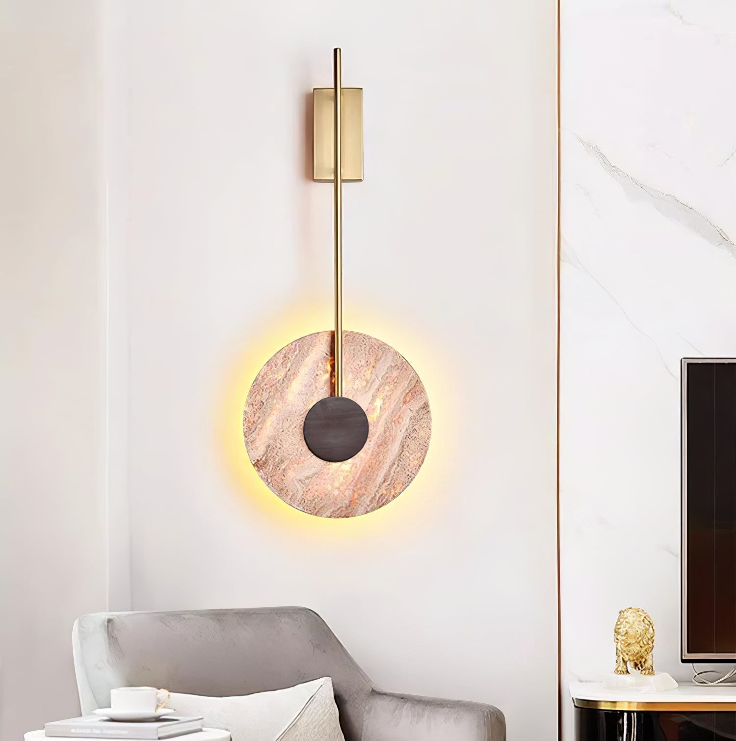 Travertine Disc Wall Light, Hardwired Wall Sconce, detail 5