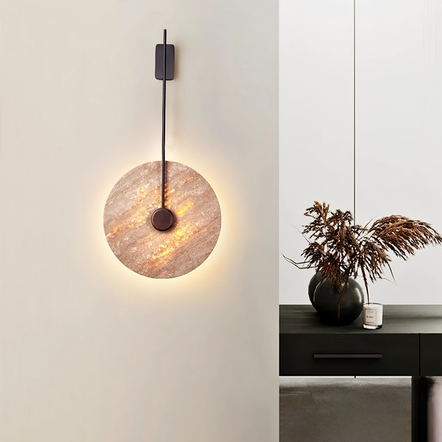 Travertine Disc Wall Light, Hardwired Wall Sconce, detail 7