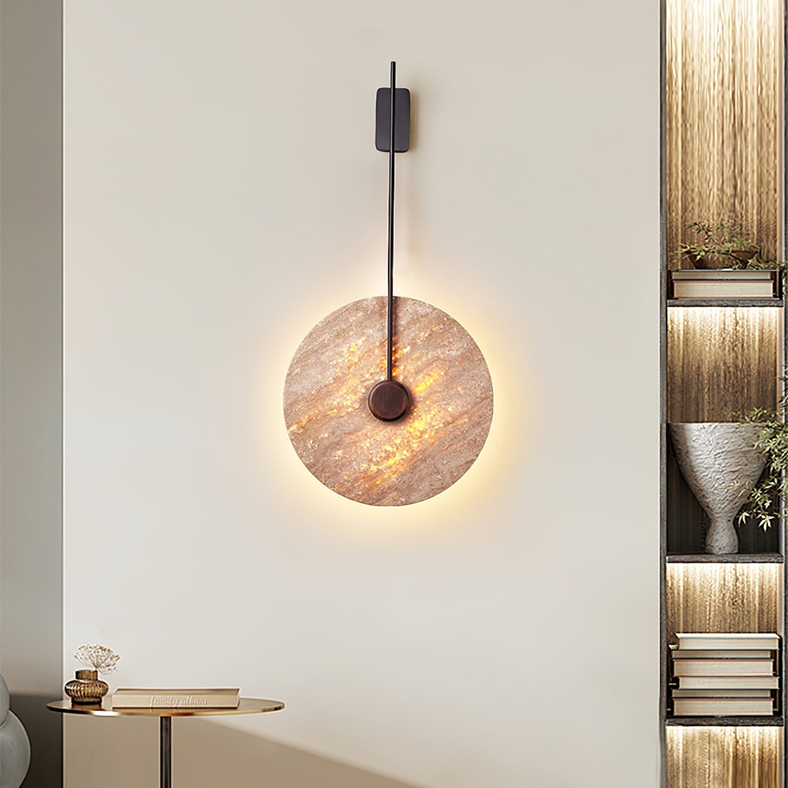 Travertine Disc Wall Light, Hardwired Wall Sconce, detail 2