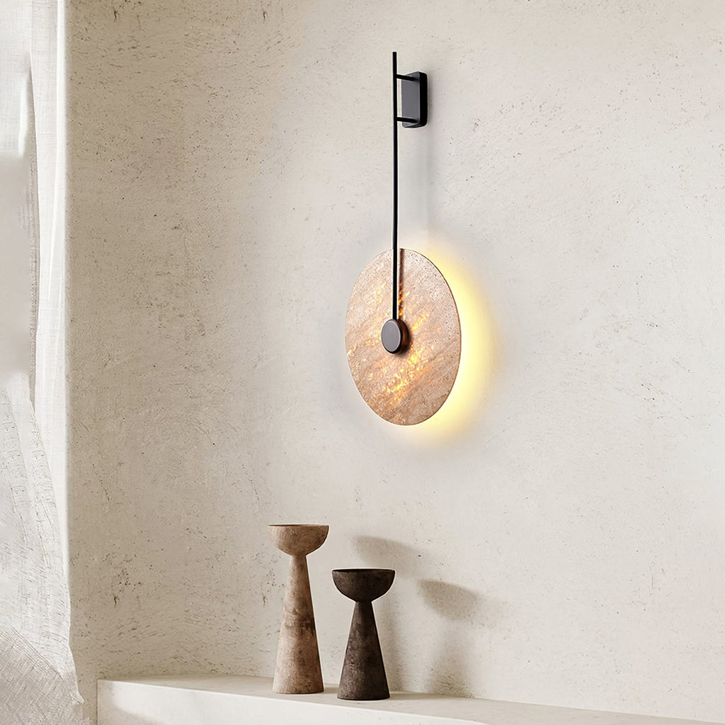 Travertine Disc Wall Light, Hardwired Wall Sconce, detail 8