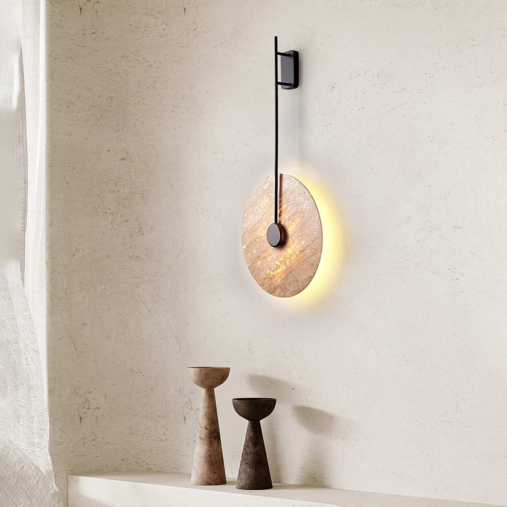 Travertine Disc Wall Light, Hardwired Wall Sconce, detail 8