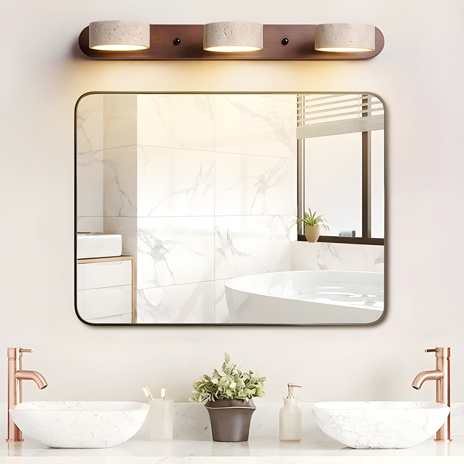Travertine Duo Wall Light - Dia 32cm x H 6cm Travertine, Hardwired Wall Sconce, detail 15