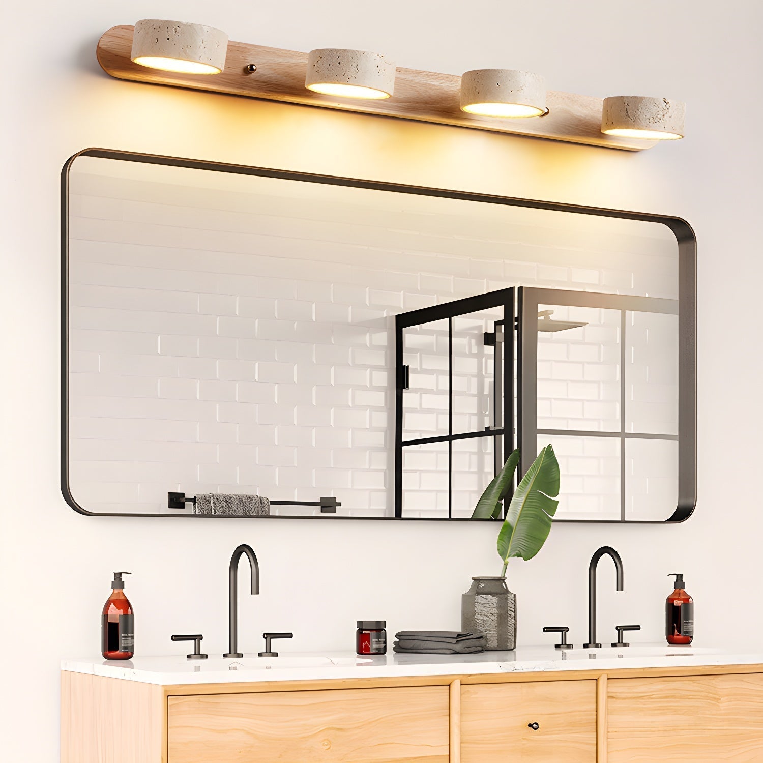 Travertine Duo Wall Light - Dia 32cm x H 6cm Travertine, Hardwired Wall Sconce, detail 20