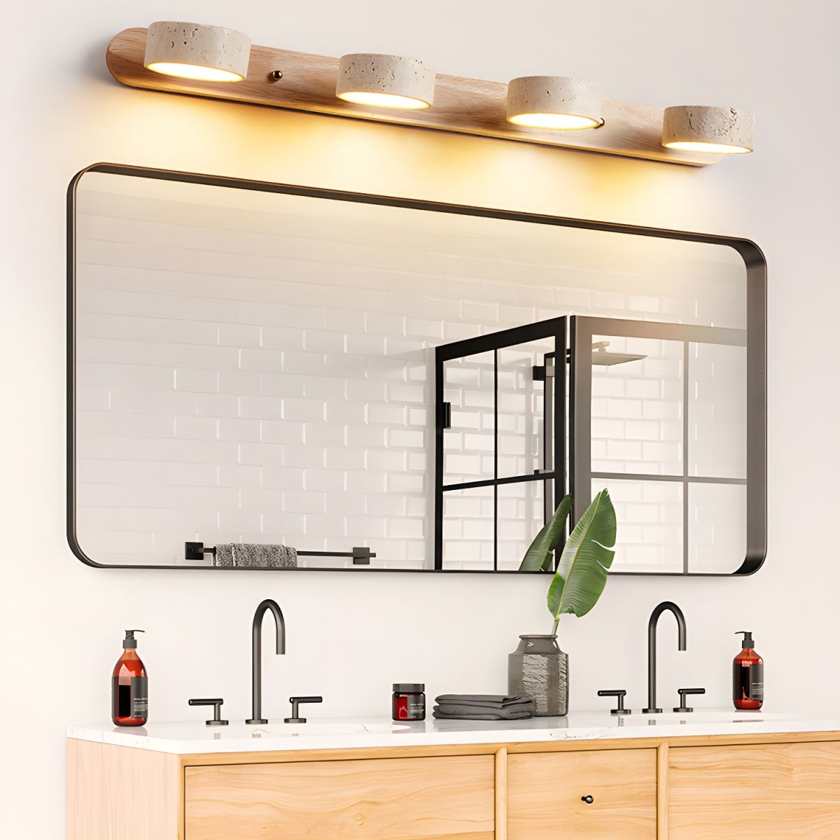 Travertine Duo Wall Light - Dia 32cm x H 6cm Travertine, Hardwired Wall Sconce, detail 4