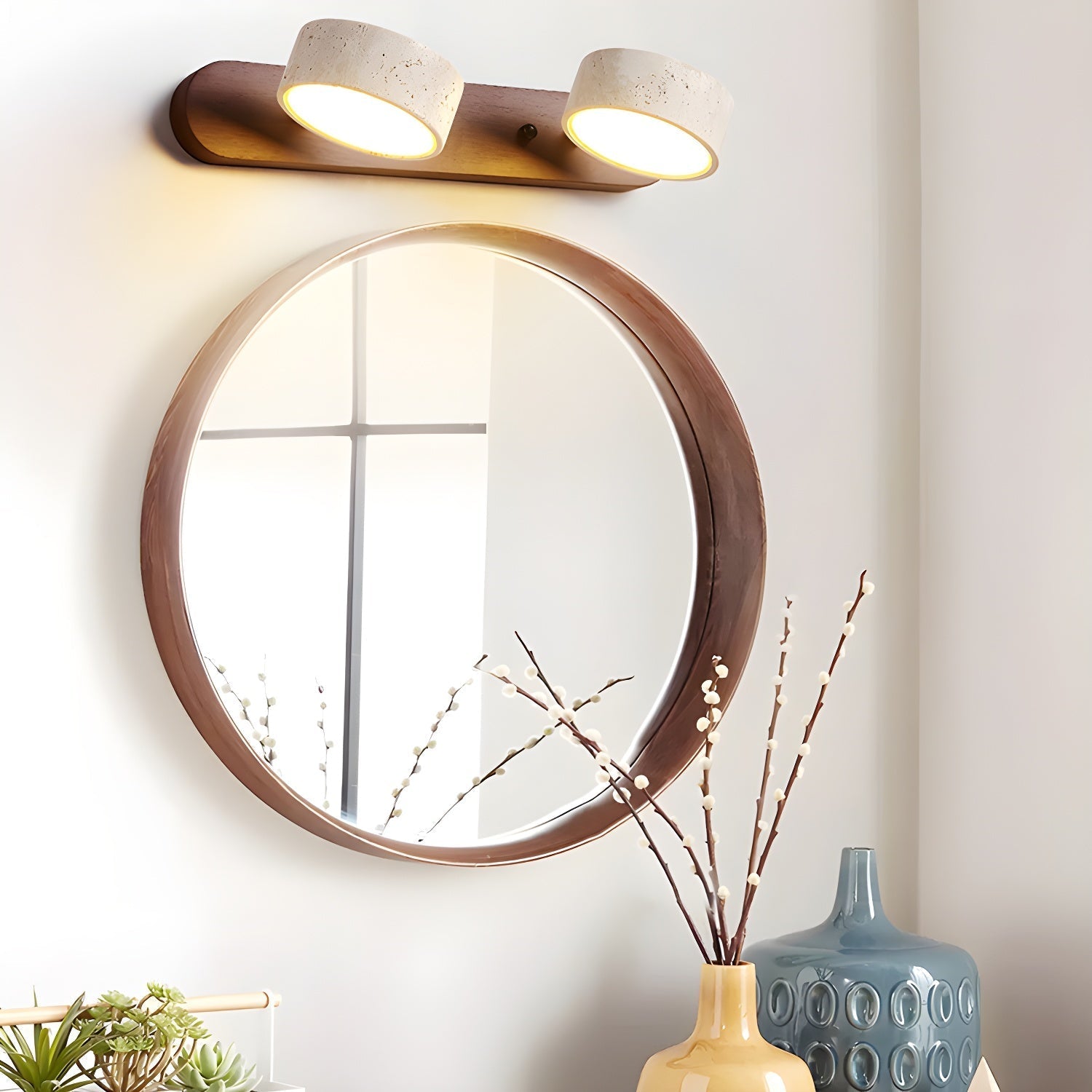 Travertine Duo Wall Light - 2-Light Size: Dia 32cm x... Travertine, Hardwired Wall Sconce, detail 18